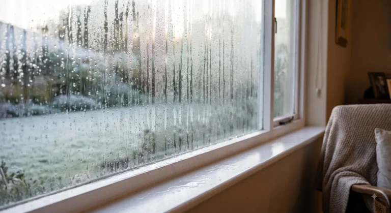 Condensation running down the inside of a window in a Gauteng home during winter, a common cause of winter mould